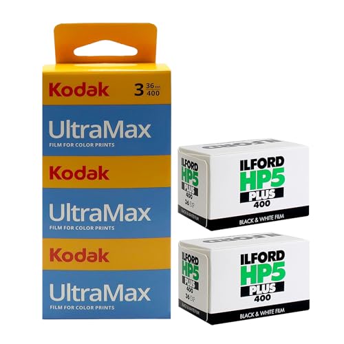UltraMax 400 Color Negative Film (35mm, 36 Exposures) - 3 Pack + 2X HP5 Plus Black and White Negative Film (35mm, 36 Exposures)