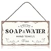 Farmhouse bathroom decor fresh soap and water hand towels free wood sign vintage restroom wood hanging plaque rustic bathroom decor wall art decoration 5x10 inch  urban country home decor