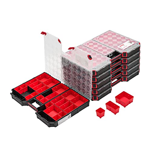 6x Modulierter Sortimentskasten XXL – 390 x 577 x 60 mm - Kleinteilemagazin Sortierkasten mit Transparent Deckel Sortierkoffer Werkzeugbox Sortimentskoffer Kasten mit herausnehmbaren Fächern
