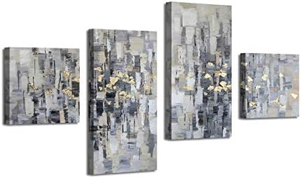 ARTISTIC PATH Abstract Canvas Picture Wall Art: Gray Artwork Gold Foil Painting for Living Room Office(Overall 64" W x 39" H, Multi-Sized)
