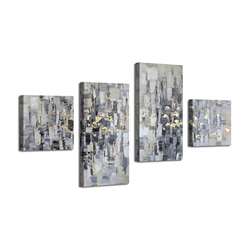Artistic Path Abstract Canvas Picture Wall Art: Gray Artwork Gold Foil Painting For Living Room Office(Overall 64" W X 39" H, Multi-Sized) #TOP10