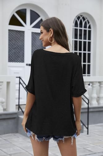 UNCLECAT Women's V Neck Oversized T-Shirts Summer Short Sleeve Shirts Loose Casual Tops Tee4