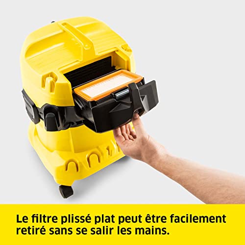 Kärcher Aspirateur Multifonction WD 4 V-20/5/22, Puissance : 1000 W, Cuve en Plastique : 20 l, Flexible d'Aspiration : 2,2 m, avec Filtre Plissé Plat, Sachet Filtre Ouate, Suceur Sol/Fentes - Image 4