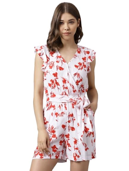 latin quarters Women's White Cap Sleeve Printed V-Neck Casual Jumpsuit-picture-13