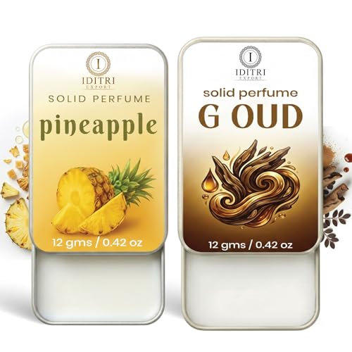 Image of Solid Perfume |pineapple&G oud Alcohol Free Wax Perfume Balm, Long Lasting | Pocket Tin 12g, Pack Of 2| Non Greasy Smooth Glide, Travel Friendly Men And Women