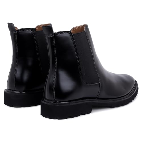 Image of LOZANO Leather Black Chelsea Boots for Men | High Ankle Boots, Soft Cushioned Insole, Slip-Resistance, Arch Support & Shock Absorption