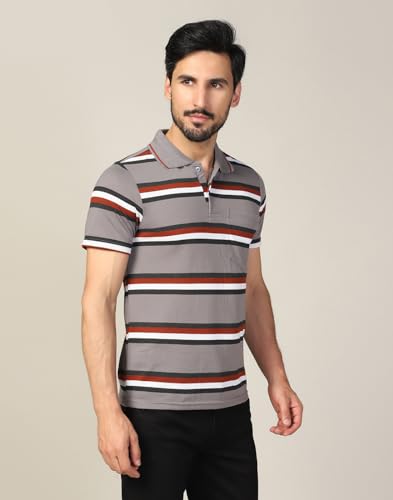 Image of INKKR Striped Men Polo Neck Half Sleeve T-Shirt