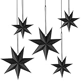 Apragaz 5 Stück Faltsterne Weihnachten, 7 Zacken Papierstern Weihnachten Schwarz, 25cm X 3 + 40cm X 2 Papier Sterne, Weihnachtsdeko Skandinavisch für TüRdekorationen, Weihnachtsbaum, Advent