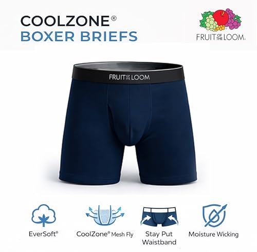 Image of Fruit of the Loom Men's Coolzone Boxer Briefs, Moisture Wicking & Breathable, Assorted Color Multipacks - 6 Pack - Assorted Stripe /Solid Large