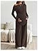 MakeMeChic Women's Maternity Clothes 2 Piece Spring Outfits Asymmetrical Top and Pants Pregnancy Matching Sets Brown Large
