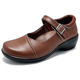Ysekloiy Mary Jane Shoes Women Leather Ankle Strap Arch Support Memory Foam Round Toe Loafers for Orthopedic Comfort Lightweight Lolita Non-Slip Dress Shoes for Women Brown US 9.5