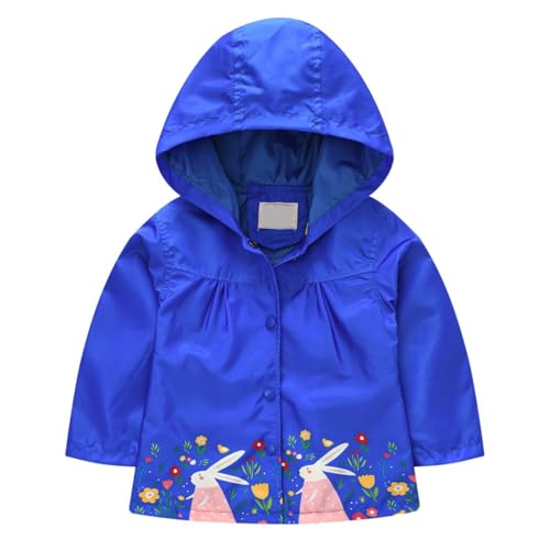 Winter Warm Coat for Kids Girls Spring Fall Rabbit Print Button Long Sleeve Hooded Jacket Windbreaker Xmas Jacket