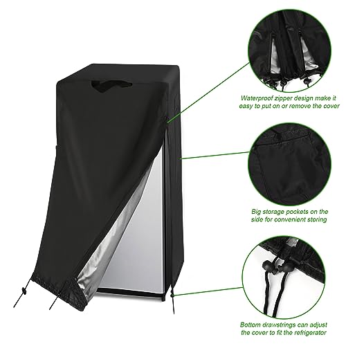 Image of 24W Large Refrigerator Cover for 24in Outdoor Upright Wine Display Fridge | 24x30x67,Waterproof Dustproof Heavy Duty Oxford Fabric,for 24 Inch 10-12 Cubic Feet Upright Beverage Freezer