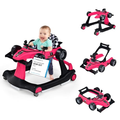 COSTWAY 4 en 1 Andador Bebes, Tacata Bebe Plegable con Altura y Velocidad Regulables, Carillón con Luces, Volante y Asiento con Cojín, Diseño Antivuelco, Caminador para Bebe de 6 18 Meses