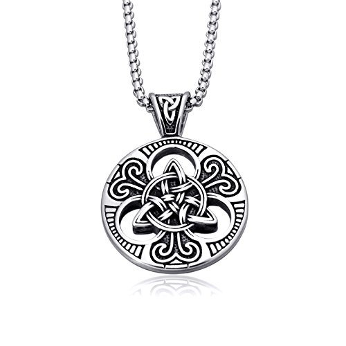 enhong Celtic Knot Necklace for Men,Stainless Steel Magic Double Side Solid Heavy Pendant with Chain 24 Inches