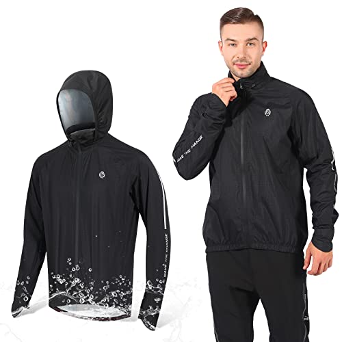 WESTGIRL Veste de cyclisme pour homme - Coupe-vent imperméable et respirant - Veste de pluie coupe-vent avec capuche - Réfléchissante - Veste de course légère pour cyclisme, VTT, Noir , XXL Cover