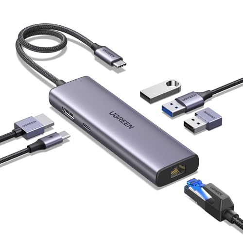 UGREEN Revodok 1061 USB C Hub Ethernet, 4K HDMI, PD100W, 3*USB A 3.0 Docking Station kompatibel mit iPhone 17/16, MacBook Pro M4, Mac mini M4, iPad, Surface, Galaxy S24, Steam Deck usw.