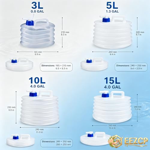 Contenedor de Agua Plegable con Grifo EEZCP, Capacidad 5 litros, Balde Plegable para Camping, Senderismo y Picnic miniatura 7