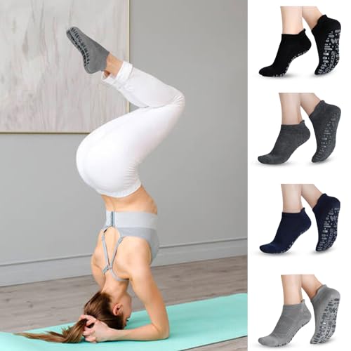 Image of Muezna Non Slip Yoga Socks for Women, Anti-Skid Pilates, Barre, Hospital Socks with Grips, Size 5-10