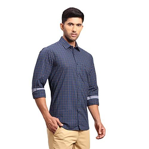 Image of Colorplus Men's Pure Cotton Checks Pattern Tailored Fit Spread Collar Full Sleeve Casual Shirt