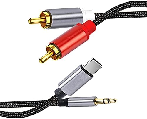 QunFeng USB-C/3.5mm to RCA Audio Cable,2 in1 USB Type-C/3.5mm to 2 Male RCA Stereo Jack Y Cable with DAC Chip for Smartphone,Tablet,HDTV,MP3 Player,PC,Laptop(4.6ft)