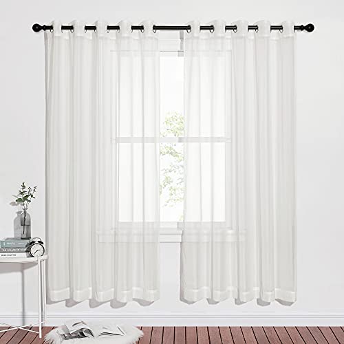Image of NICETOWN Voile Sheer Window Curtains for Christmas, Ring Top Soft Sheer Vertical Curtain Bedroom, Panels with Light Penetration for Loft /Party, W70 x L72 - inch, Beige, Set of 2