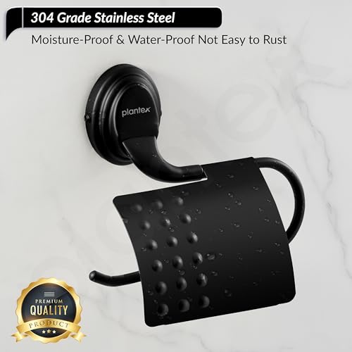 Image of Plantex 304 Grade Stainless Steel Toilet /Tissue Paper Holder Stand for Washroom /Bathroom Accessories - Cubic (Black)