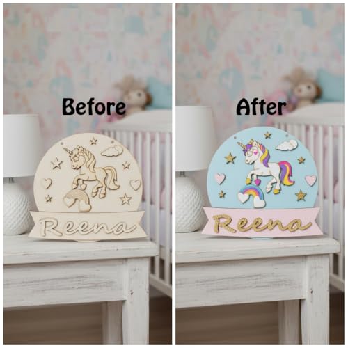 Image of Varenyam Personalized Wooden Name Plate Painting Kit for Kids | DIY Name Plate Board | Creative Art & Craft Gift for Boys & Girls | Birthday Gifts, Return Gifts for Kids (E)