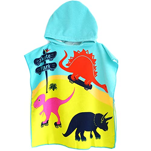 Lumsinker Toalla de baño de playa con capucha para niños de dibujos animados Toalla de natación Colorido para niños Encubrimientos Cape Poncho Chicas, Dinosaurio, Talla única Cover