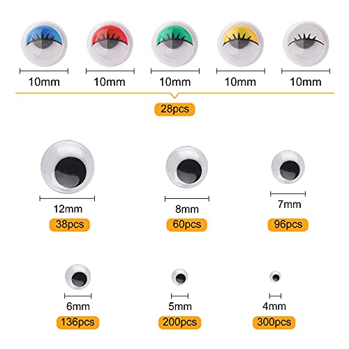astaron 800pcs 4mm-12mm googly eyes self adhesive wiggle eyes for art craft supplies doll making and scrapbooking7 size