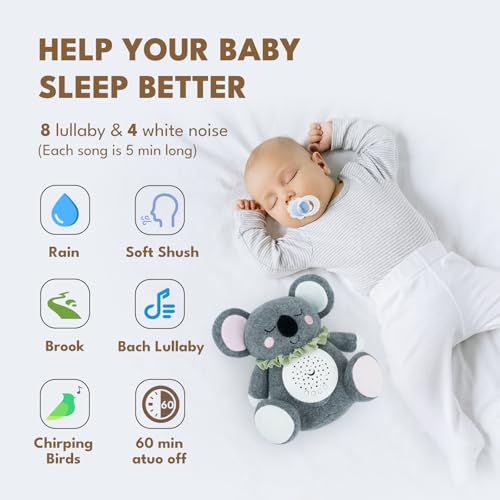 Baby Sleep Soother Bedtime Koala with Night Light Star Projector, Soft Cotton Stuffed Animal Toys for Boys Girls, Lullaby Music, White Noise for Newborn Shower Gifts — view 2