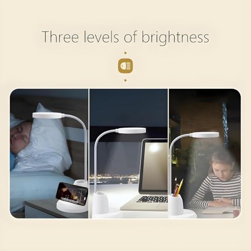 Image of Kimee LED Study Light for Desk with Stationery Organizer & Mobile Holder - Cordless Table Lamp for Students & Work from Home - 3 Modes Eye Protection Reading Lamp (Round, Regular)