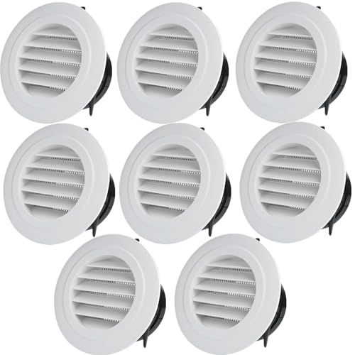 ToppYuanZea 8 Pack Round Air Vent 4 Inch ABS Louver Vent Cover with Built-in Fly Screen Mesh Air Soffit Vent Ceiling Louver Grille Cover for Bathroom Kitchen Office Garage Home Ventilation