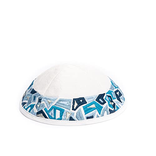 Yair Emanuel Kippah - Embroidered - Geometry Blue