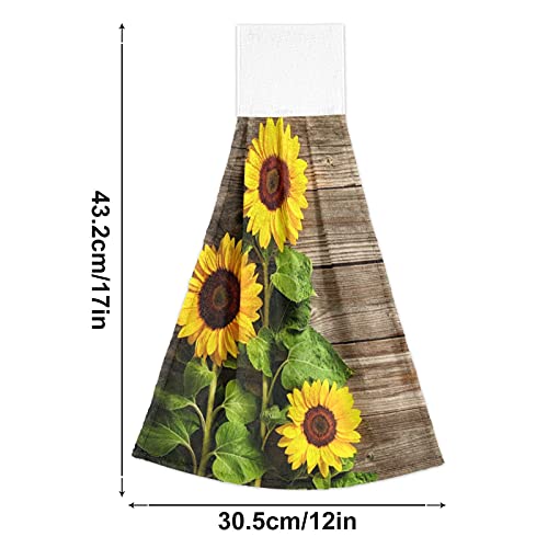 Summer Sunflowers Yellow Hanging Kitchen Towel 2 Pack &Oven Mitts Pot Holders Vintage Flowers On Board Soft Hand Towels With Loop Tie Towel Potholders For Bathroom Kitchen #TOP1
