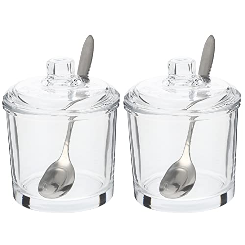 Hemoton 2Pcs Classic Clear Glass Sugar Bowl Set with Lid Serving Spoon Salt Pot Pepper Storage Jar Seasoning Pot Dispenser Container Sugar Box Condiment Spice Racks Holder for Home Kitchen
