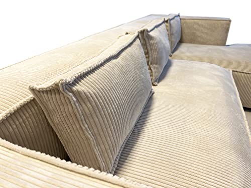 S-Style Möbel Nante Fünfsitziges Ecksofa Trendiges Modernes Ecksofa Nante Kord Stoff 262cm x 176cm x 64cm Gemütlich Lose Rückenlehnenkissen Schwarze Kunststoffbeine Eckseite Rechts Farbe Beige – Bild 7