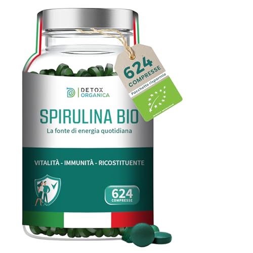 Detox Organica Spirulina Biologica - 624 Compresse BIO, Alto Dosaggio 4000 mg - Ricca di Ficocianina, Vitamine, Minerali, Proteine - Alga Spirulina Pura | Prodotta in Germania