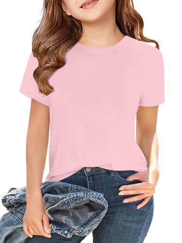 Image of ZDC Girls' Short Sleeve Shirts Kids Crewneck T-Shirts Summer Tops Basic Tees 5-14 Years