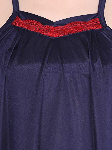 Image of Klamotten Satin Nighty and Robe Two Piece Navy Blue Women Nightdress