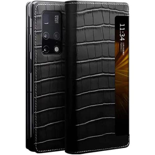 MUENG Clear View Window Flip Phone Case, for Huawei Mate Xs 2 Case (2022) Leather Shockproof Scratch Resistant Crocodile Pattern Folio Cover