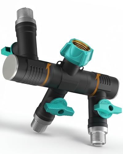 rainfactory sdoppiatore Rubinetto Giardino 3 Vie Verticale 3/4' – connettore Tubo Giardino con attacchi girevoli 360° e valvole indipendenti – Adattatore Rubinetto per irrigazione e Giardino