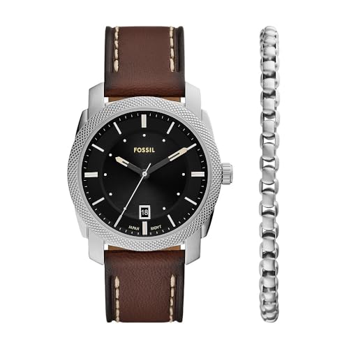Fossil Reloj Analógico para Hombre de Cuarzo con Correa en Cuero FS6081SET, 8.7Lx8.7Wx7Hcm, Bronceado Cálido