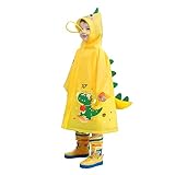 Toddler Cartoon Raincoat for Boys Girls Rain Poncho Hooded, Waterproof Reusable Thick EVA Kid Rain Suit Jacket, Rainwear with Storage Bag, Invisible Book Bag Position, Zipper Closure, Size M, Dinosaur