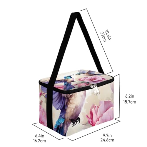 GzLeyigou Lunch Bags for Women Men 9 Cans,Hummingbirds Hot & Cold Food Delivery Bag Insulated Grocery Bag Insulated Lunch Box Bird Cooler Bag for Office Work Picnic Beach