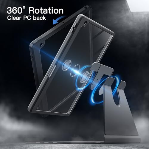 Image of JETech Rotating Cover Case for iPad 9 /8 /7 (10.2-Inch, 2021 /2020 /2019 Model, 9th /8th /7th Generation) with Pencil Holder, 360 Degree Rotation Protective Stand Cover Clear Back (Space Gray)