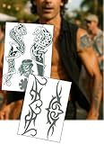 Red Hot Tatouages temporaires Rock Star des années 90 – 2 feuilles A4 – Brassards tribaux, avant-bras dragon et chef guerrier – Encre festival inspirée des célébrités