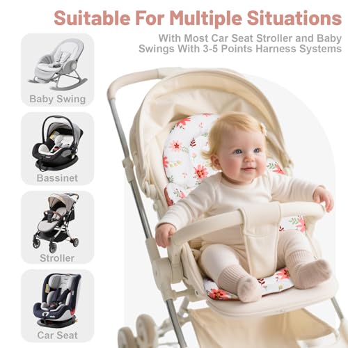 Image of KAKIBLIN Infant Car Seat Insert, Baby Car Seat Cushion, Car Seat Head Support for Infant,Breathable Reversible Carseat Insert Support for Newborn Stroller, Baby Swing, Bassinets, Pushchair (Pink)