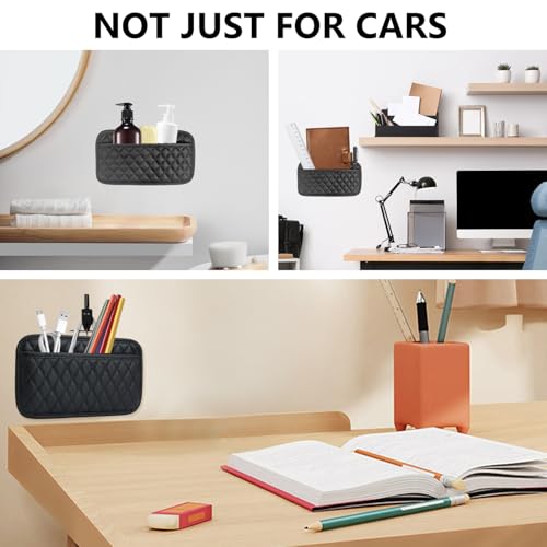 Image of Leather Black Car Storage Organizer Pouch, Self-Adhesive PU Armrest Organizers for Phone, Keys, Accessories or Charging Cables, Seat Side Gap Box, Automobiles