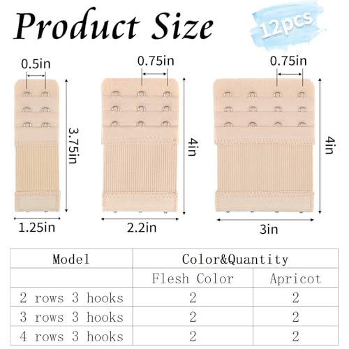 Image of PEASUG 12 PCS Bra Extenders 2 Hook / 3 Hook / 4 Hook Elastic Extension Strap Plus Size, Comfortable Soft Stretchy Bra Extension Strap (Nude, Beige)
